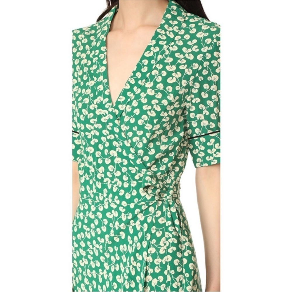 Dalton Silk Crepe Wrap Dress in Green Floral Print - Picture 3 of 11